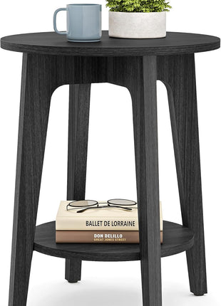 MAEZO Collection 2-Tier Round Side Table with Tapered Legs and Curved Transitions, Perfect for Small Spaces, Living Room, and Bedroom, Charcoal Gray ULET283T22