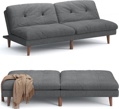Convertible Futon Sofa Bed Futon Couch with Adjustable Back Upholstered Sleeper Sofa Bed for Living Room Furniture (Fabric,Grey)