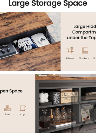 31.5" Lift-Top Coffee Table with Storage Solutions, Square Farmhouse Design with Spacious Hidden Compartment and Adjustable Shelves, Black Finish