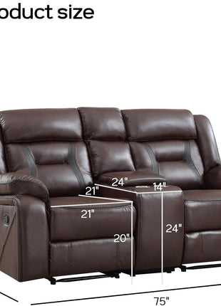 Faux Leather Dual Recliner Loveseat with Center Console, Hidden Storage, and Cup Holders - Dark Brown Sofa Chair for Living and Meeting Rooms