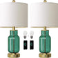 22" Glass Table Lamps Set of 2, Green Modern Bedside Lamp with LED Night Light for Living Room, Nightstand Lamp with USB Ports for Bedrooms, Study Room, End Table(2 Bulbs Included)