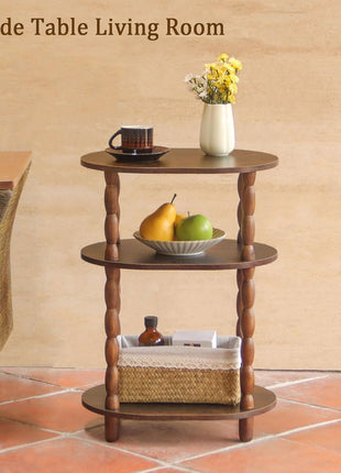 3-Tier Oval Side Table - Contemporary Accent Nightstand for Living Room and Bedroom in Rustic Brown Finish