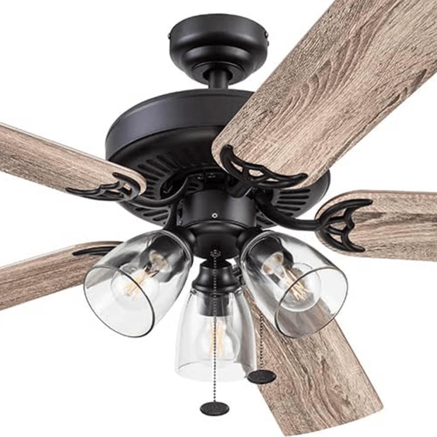 Saybrook, 52 Inch Indoor Farmhouse LED Ceiling Fan with Light, Pull Chain, Three Mounting Options, Dual Finish Blades, Reversible Motor - 51593-01 (Bronze)
