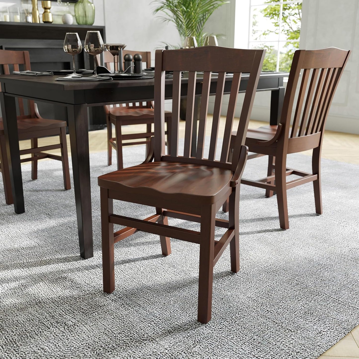 Hercules Series School House Back Mahogany Wood Dining Chair, Traditional Elegant Wood Restaurant Chair, Walnut Wood