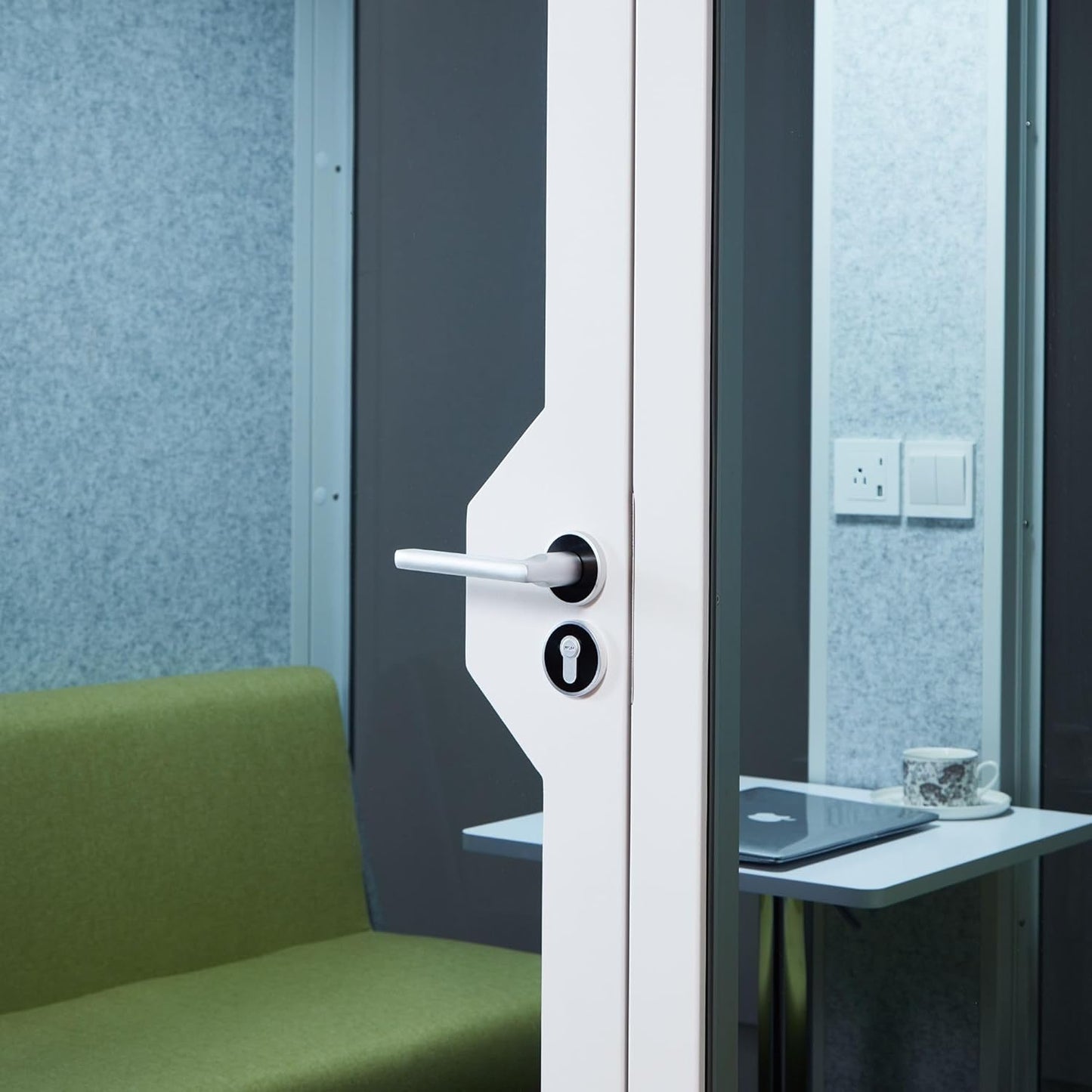 Mobile Office Pod Booth, Sound Proof Office Pod Booth with Mobile Roller, Larger Space for 2-4 People, LED Lighting System,Fans and AC USB Ports（White-Grey）