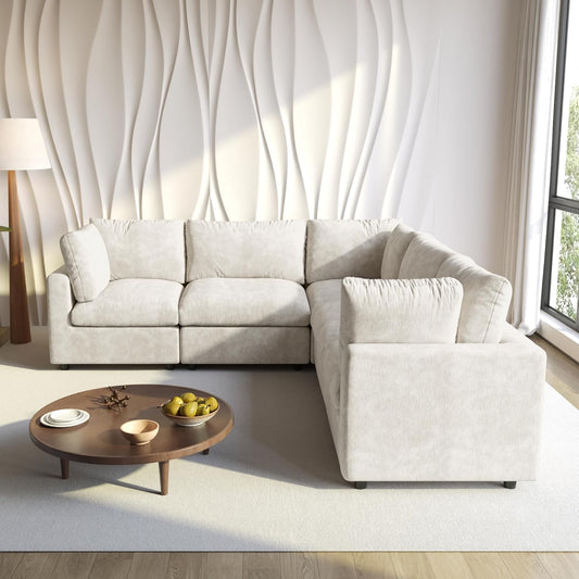 Cloud Couch Modular Sectional Sofa,100.5" V Shaped Couch, Convertible Wide Seater, 5 Seater for Living Room Set,Covers Washable&Replaceable,Beige