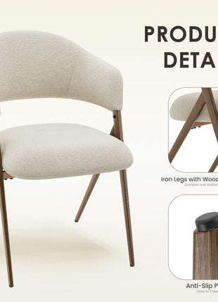 Set of 4 Mid-Century Modern Dining Chairs with Iron Legs, Open Back, and Padded Seat in Beige for Living Room, Bedroom, Restaurant, and Cafe