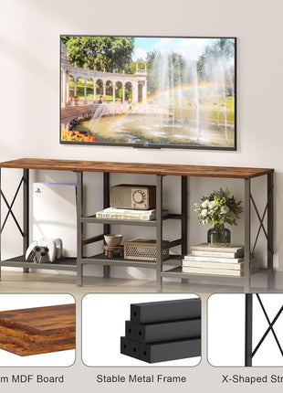 55-Inch Rustic Brown TV Stand with 3-Tier Open Shelves for Living Room and Bedroom