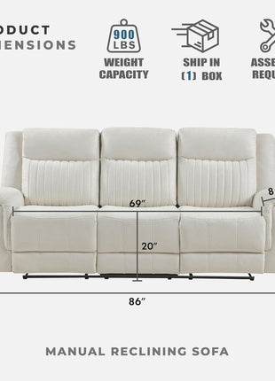 Manual Double Reclining Sofa in Polished Microfiber Upholstery, 3-Seater Wall Hugger Recliner for Living Room, Easy Assembly, Beige