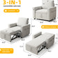 Convertible Sleeper Chair, 3-In-1 Sofa Bed with Pull-Out Bed, 75" Single Sleeper Couch with Reclining Backrest and Wide Armrest, Linen Futon Couch for Dorm Apartment, Beige