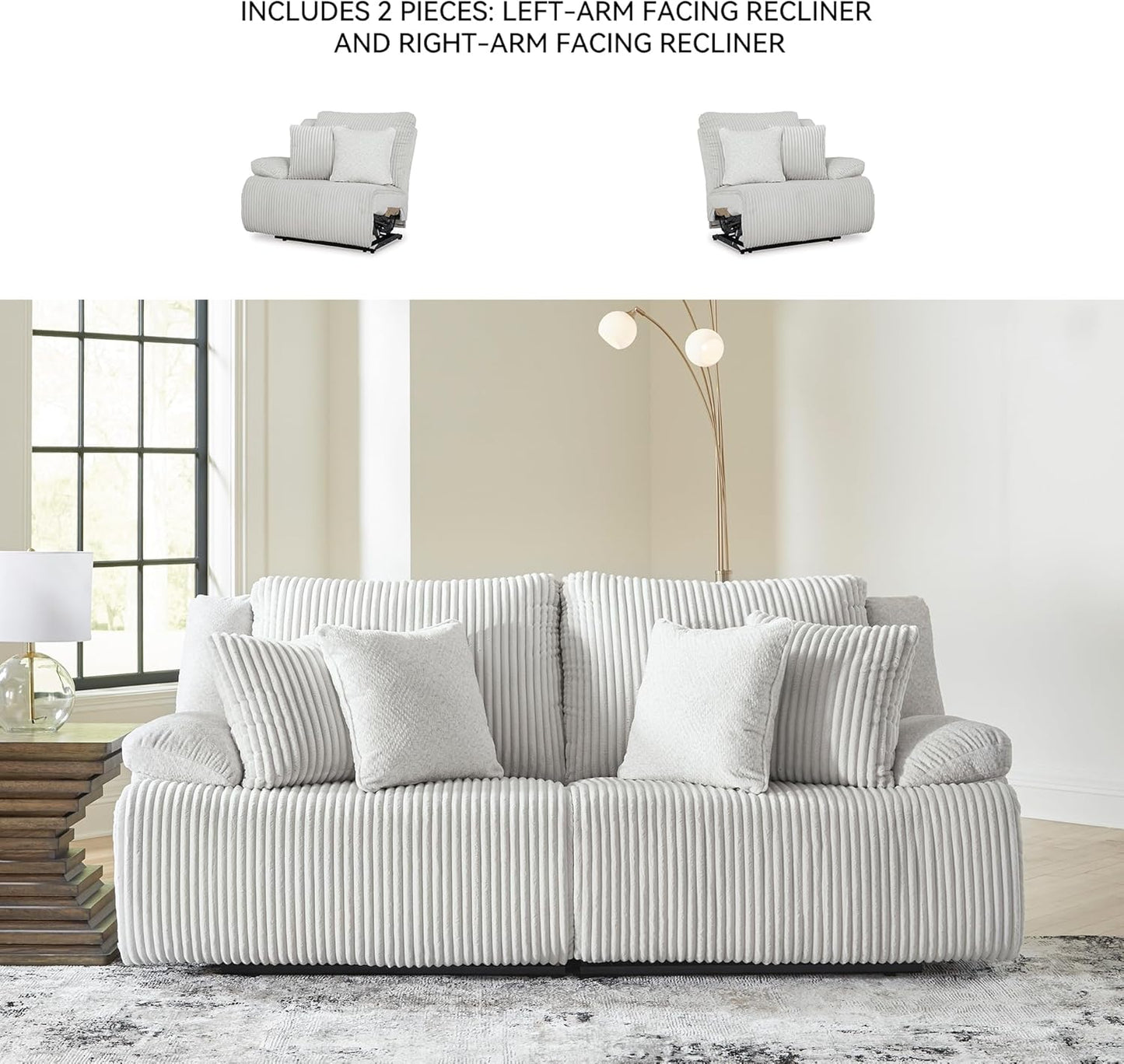 Top Tier Coastal 2-Piece Reclining Sectional Loveseat with 4 Accent Pillows, Light Gray