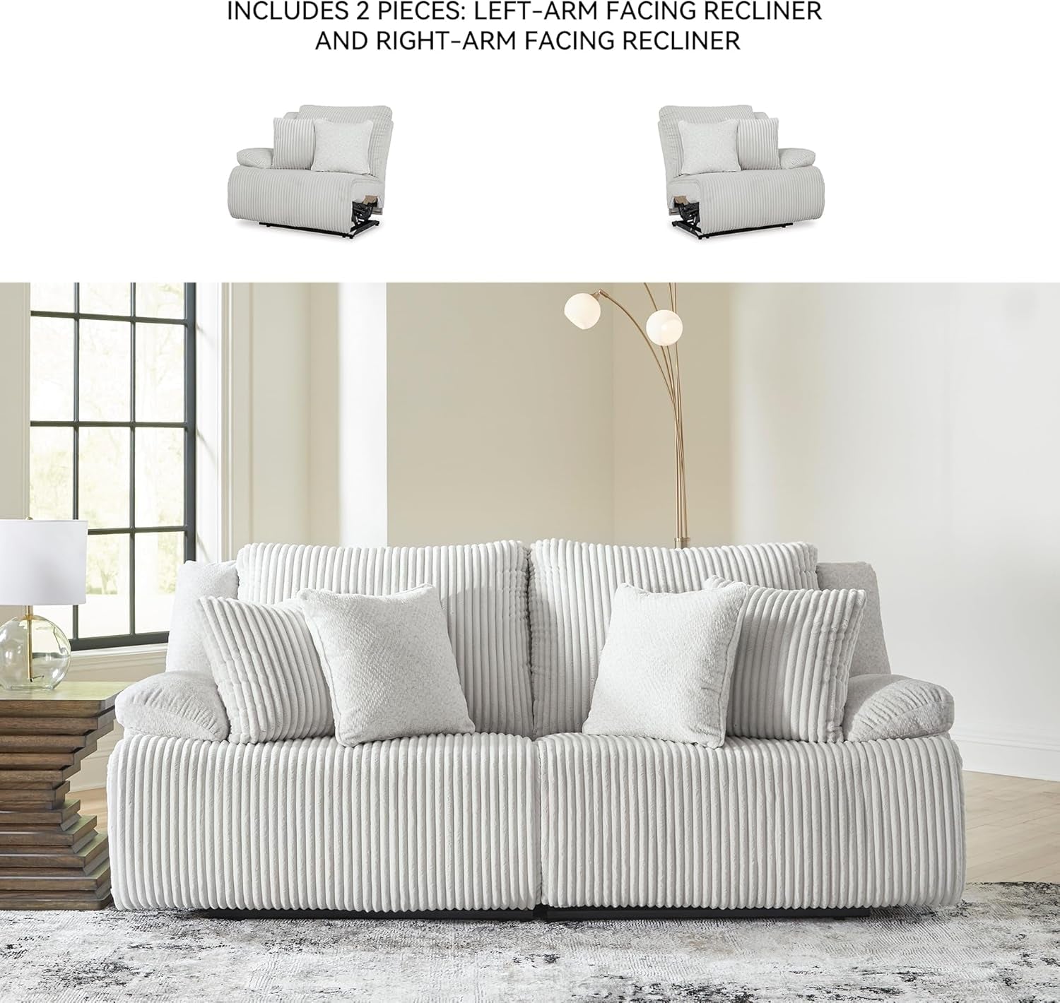 Top Tier Coastal 2-Piece Reclining Sectional Loveseat with 4 Accent Pillows, Light Gray