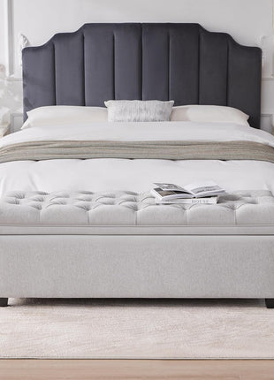 50-Inch Modern Tufted Storage Ottoman Bench in Light Gray for Living Room and Bedroom