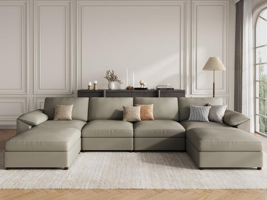 Oversized U Shaped Couch,Modular Sectional Convertible Sofa with Wide Deep,Extra Large Faux Leather Scratch Resistant Modern Couch for Big Spaces,Light Grey