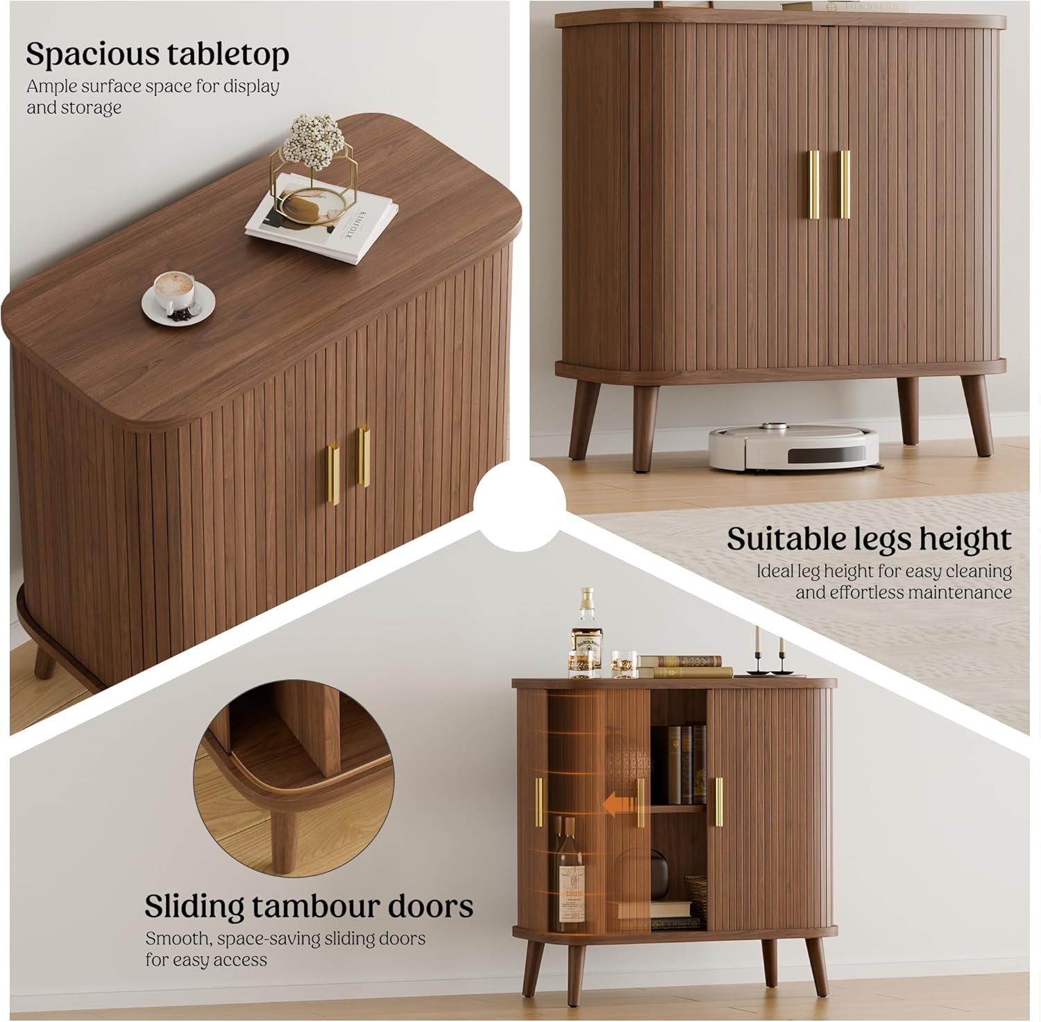 Walnut Buffet Cabinet, Sideboard Buffet Storage Cabinet with Rolling & Sliding Doors, Modern Bar Cabinet for Kitchen & Dining Room