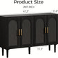 Modern Rattan-Door Sideboard Cabinet – 4-Door Credenza Buffet with Ample Storage, Large Accent Cabinet for Entryway, Living Room, Dining Room & Kitchen, Black & Grey