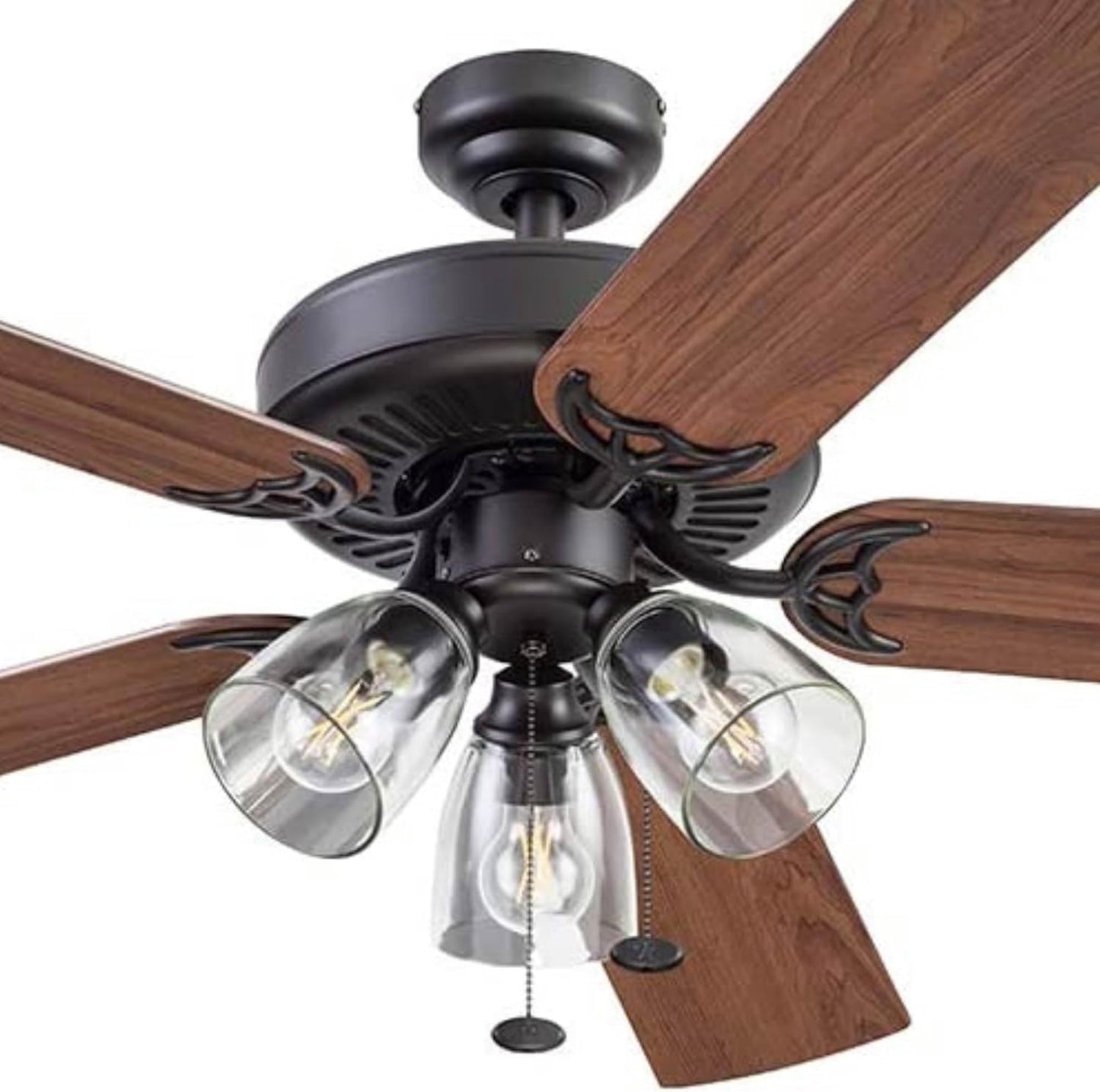 Saybrook, 52 Inch Indoor Farmhouse LED Ceiling Fan with Light, Pull Chain, Three Mounting Options, Dual Finish Blades, Reversible Motor - 51593-01 (Bronze)