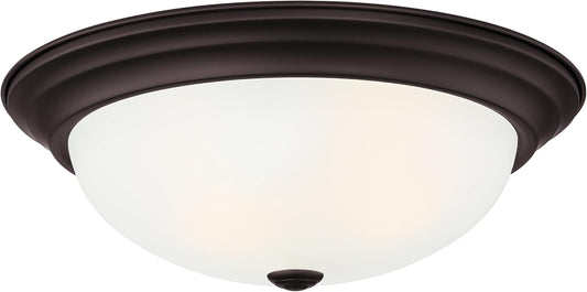 Reedley 3-Lights Flush Mount Ceiling Light, 15 Inch Lighting Fixture for Kitchen, Bedroom, Bathroom, and Hallway, Oil Rubbed Bronze with Etched Glass, 1257L-ORB-W