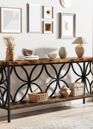 70.9-Inch Industrial Narrow Console Table with Storage for Entryway and Living Room in Rustic Brown Finish