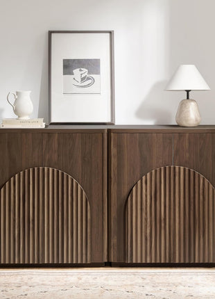 Walnut Sideboard Buffet Cabinet Set of Two with Storage Doors and Shelves for Living Room, Bar, and Kitchen Use