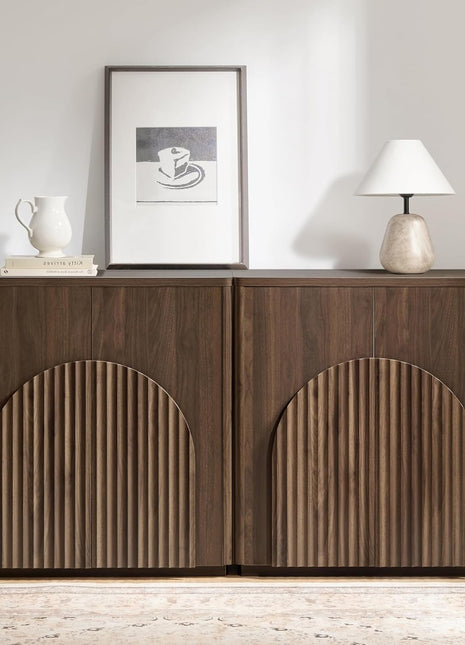 Walnut Sideboard Buffet Cabinet Set of Two with Storage Doors and Shelves for Living Room, Bar, and Kitchen Use