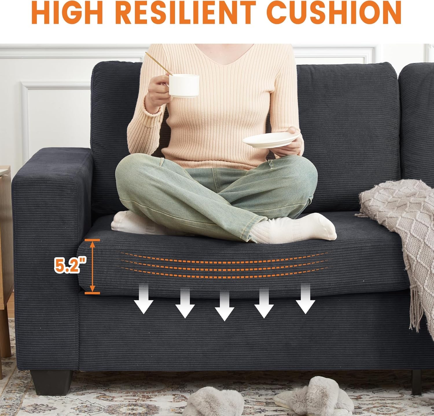 Loveseat Sofa Couch for Living Room, 83 Inch Corduroy 2 Seater Love Seat with Wide Armrest, Removable Washable Cushion Cover for Small Spaces (83Inch, Dark Gray)