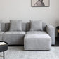 Luxury Modular Sectional Living Room Sofa Set, Modern Minimalist Style Couch with Ottoman and Chaise, L-Shape, Grey