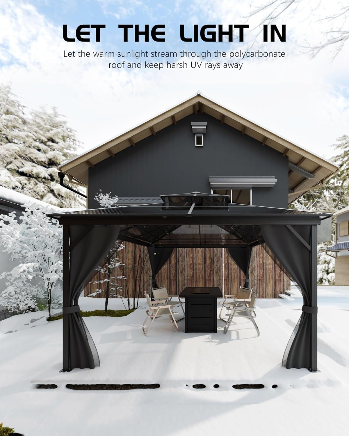 10 Ft X12 Ft Hardtop Gazebo for All Weather, Double Polycarbonate Sheets Roof, Aluminum Alloy Frame, Net, and Curtain, Permanent Building for Patio, Deck, Backyard, Lawn, and Garden, Gray