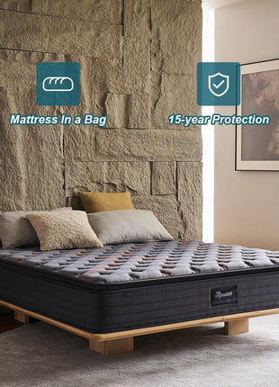 11.4-Inch Queen Hybrid Mattress with Medium Firm Pocket Springs for Enhanced Pressure Relief, Conveniently Packaged for Bedroom or Guest Room Use
