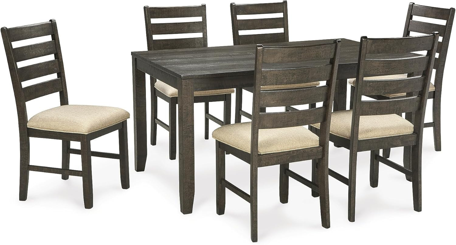 Rokane 7-Piece Dining Room Table Set with 6 Upholstered Chairs - Brown Wood 20" Rectangular Table & Chair Set for Kitchen Dining Room