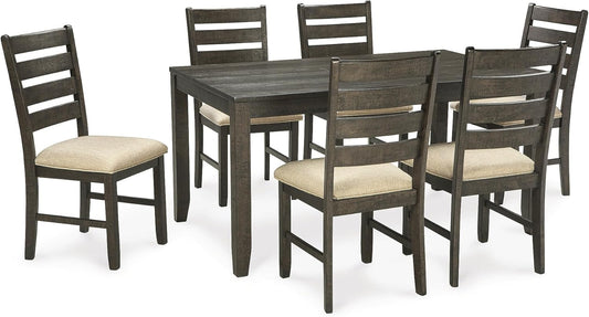 Rokane 7-Piece Dining Room Table Set with 6 Upholstered Chairs - Brown Wood 20" Rectangular Table & Chair Set for Kitchen Dining Room
