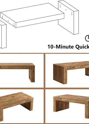 Reclaimed Solid Wood Rectangular Coffee Table, 47.3" Modern Rustic Industrial Centerpiece for Living Room and Office, Quick 10-Minute Assembly