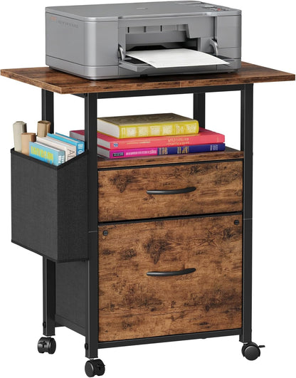 2 Drawer File Cabinet with 24'' Extended Desktop, Mobile Filing Cabinet, Rolling File Cabinet with Side Bag, Fabric Drawer, Fits A4/Letter Size, Printer Stand Home Office, Light Brown