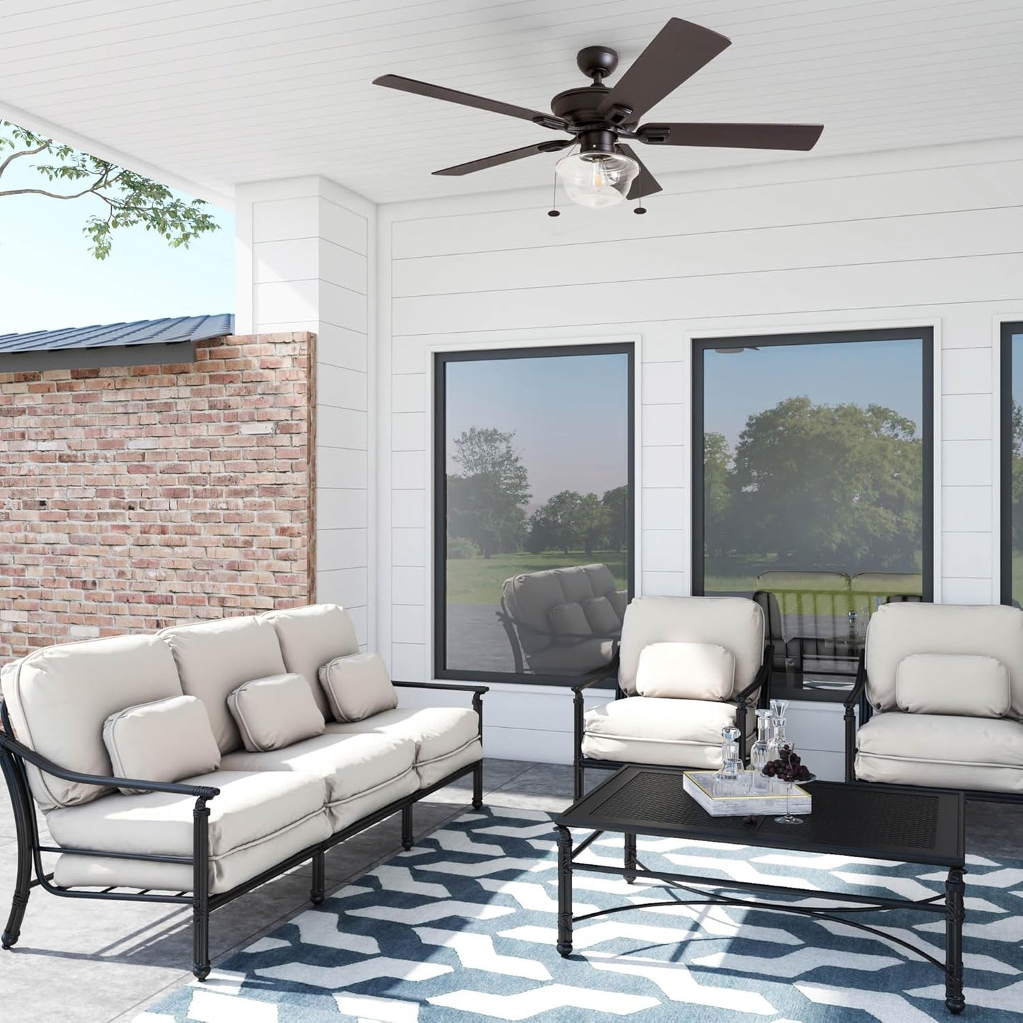 Abner Modern Farmhouse 52 Inch Ceiling Fan with Light, Outdoor Fan/Indoor Tri-Mount LED Ceiling Fan with 5 Blades, Silver Oak and Maple Brown Blade Finish Options, Bronze (80091-01)