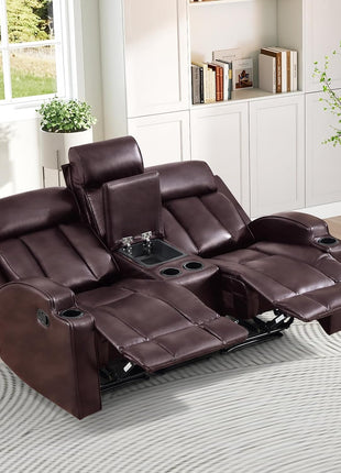 Premium PU Leather Manual Recliner Chair for Adults with Cup Holders and Padded Backrest, Overstuffed Heavy Duty Reclining Sofa for Living Room and Bedroom, Black