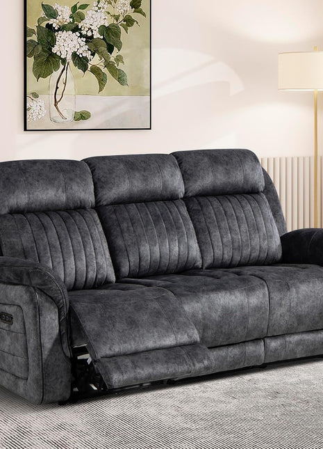 Power Reclining Sofa with Zero Gravity Feature, Adjustable Headrest, Electric Reclining Mechanism, Wireless Charging, and Outlets - Grey 3-Seater Loveseat for Living Room