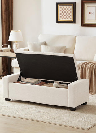 Huatean 48-Inch Upholstered Storage Ottoman Bench with Safety Hinge for Entryway Seating, Supports Up to 330 lbs, Beige