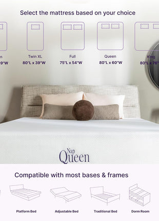 8-Inch Queen Bamboo Charcoal Memory Foam Mattress - Convenient Bed in a Box, White