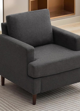 Mid-Century Modern Upholstered Accent Chair with Wooden Legs - Stylish and Comfortable Armchair for Living Room and Bedroom (Dark Grey, Single Pack)