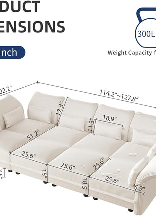 Corduroy Modular Sectional Sofa with Storage Seat, Convertible Design for Living Room, Adjustable Armrests and Backs, Plush Cushions, Seating for 8, Beige | Tool-Free Assembly, Versatile Layout Options