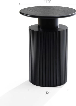Luxenhome 21-Inch Fluted Black Round Side Table - Contemporary Accent End Table for Living Room, Bedroom, and Nightstand Applications