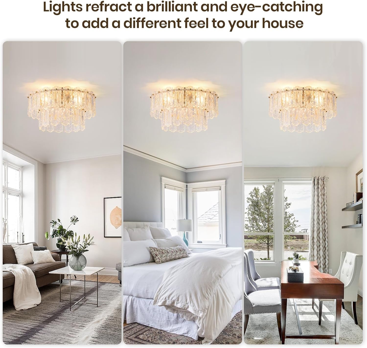 Crystal Caged Ceiling Fan with Light Flush Mount, 20Inch Crystals Ceiling Fan with Light and Remote,Gold Crystal Fandelier Ceilings Fans with Lights for Bedroom,Nursery, Foyer