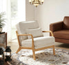 Mid-Century Accent Chair with Solid Wood Frame, Reading Relaxing Armchair Lumbar Pillow& Soft Cushion, Leisure Chair for Living Room, Bedroom, Waiting Room-Beige