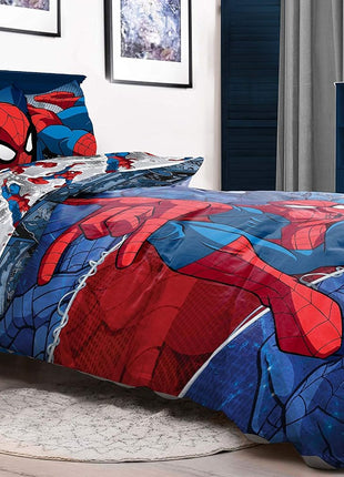 Marvel Spider-Man Burst 4-Piece Twin Bed Set - Reversible Comforter and Sheet Set - Super Soft, Fade-Resistant Microfiber - Official Marvel Merchandise