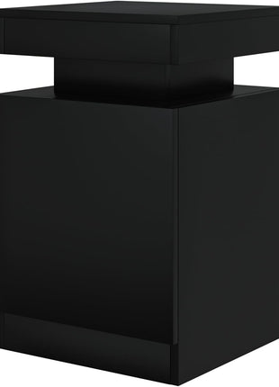 Set of 2 Black Nightstands with LED Lighting and Storage Cabinet for Bedroom