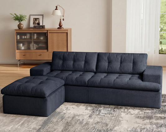 Cloud Sectional Boneless Sofa with Ottoman, Modular L Shaped Couch with Layered Cushion, Fluffy Comfy Couches for Living Room, No Assembly, Dark Grey