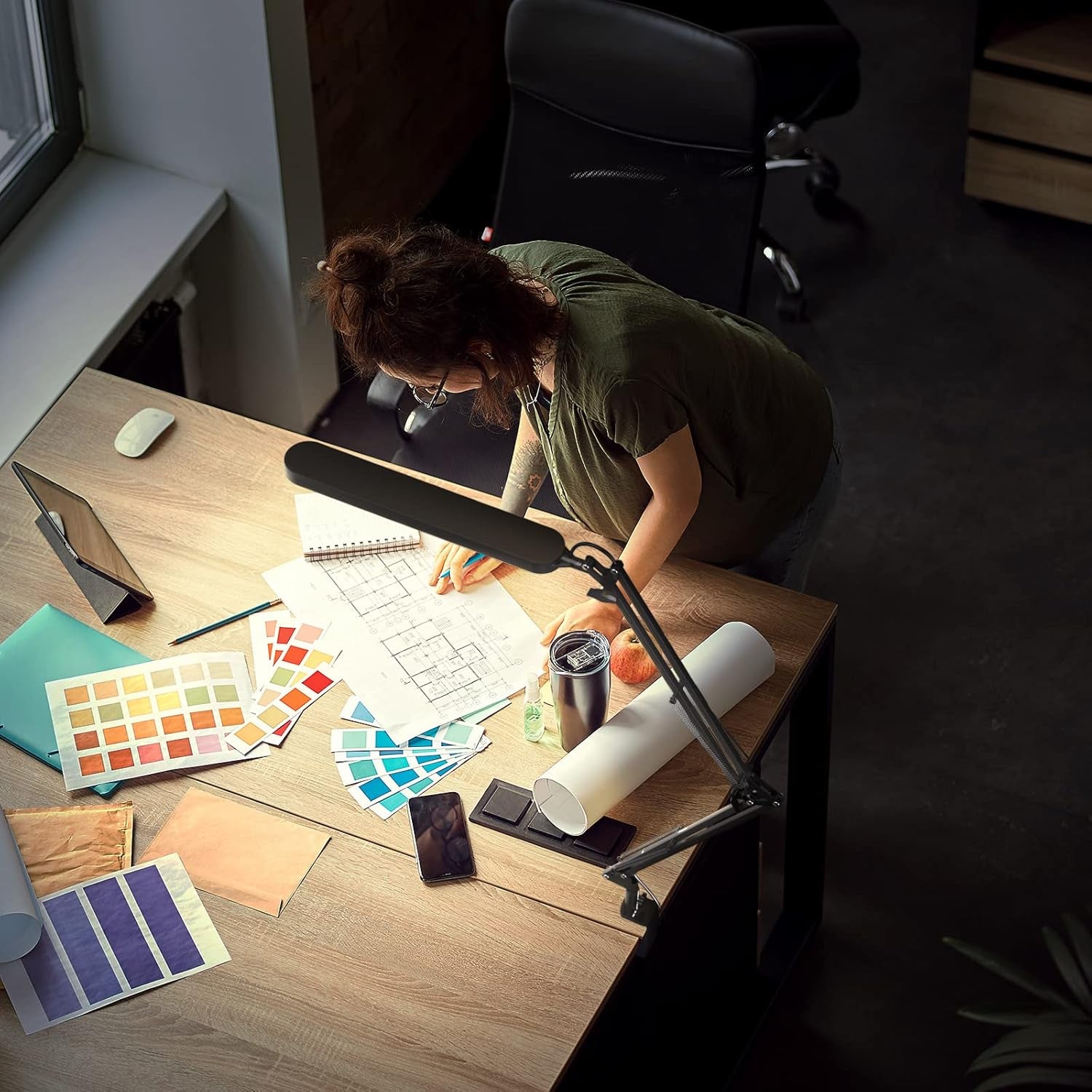 Desk Lamp for Home Office, Eye Comfortable LED Desk Light for Long Hours, Adjustable Swing Arm with Memory Function, Black