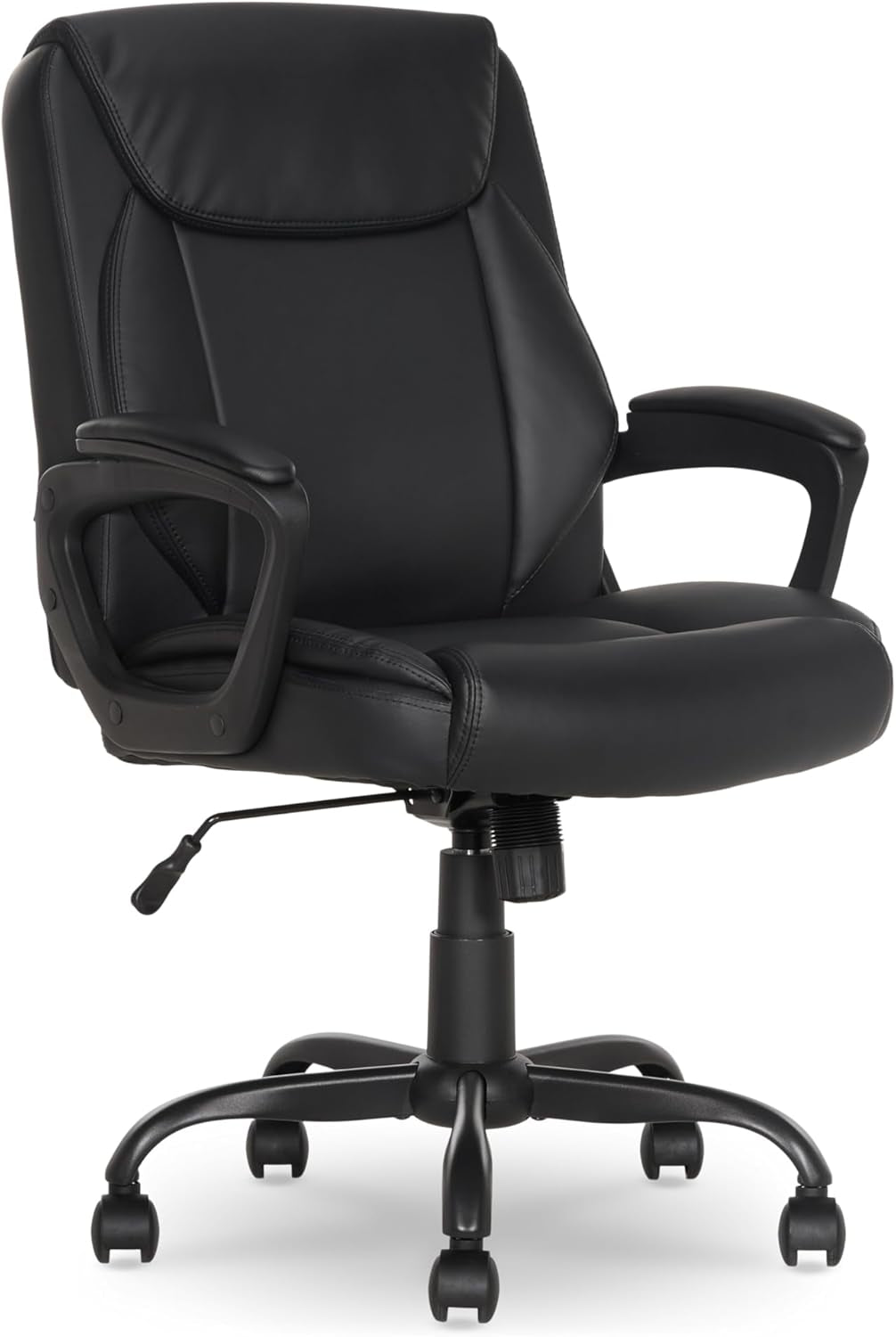 Classic Puresoft PU Padded Mid-Back Height Adjustable Office Computer Desk Chair with Armrest, 26"D X 23.75"W X 42"H, Black