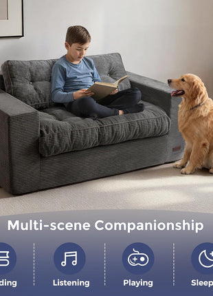 Upholstered Loveseat Sofa Couch and Bean Bag Chair Cloud for Adults, Boneless Design with Tufted Cushion and Pillows, Sofa in a Box, No Assembly Required, Dark Grey