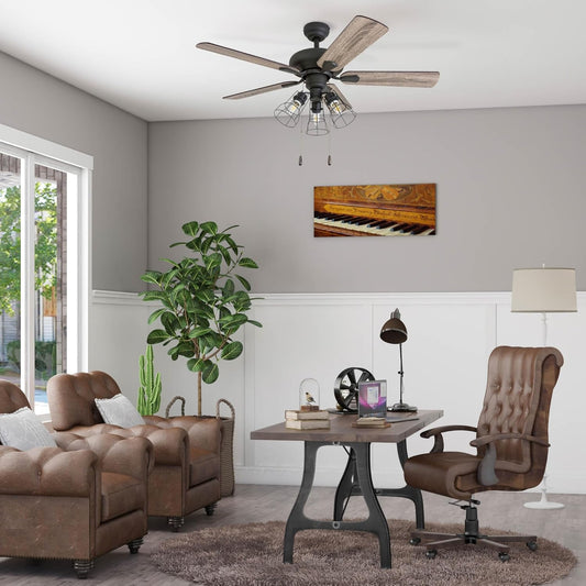 Madison County, 42 Inch Industrial Style LED Ceiling Fan with Light, Pull Chain, Three Mounting Options, Modern Dual Finish Blades, Reversible Motor - 50588-01 ( Bronze)